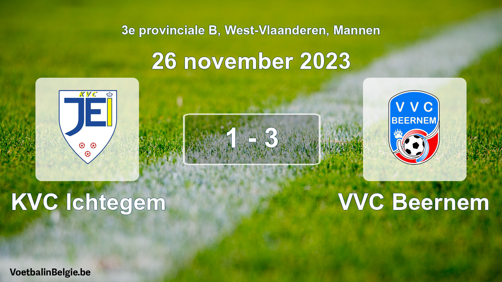 Gespeelde wedstrijd mannenvoetbal: KVC Ichtegem - VVC Beernem 1 - 3 (26 november 2023)
