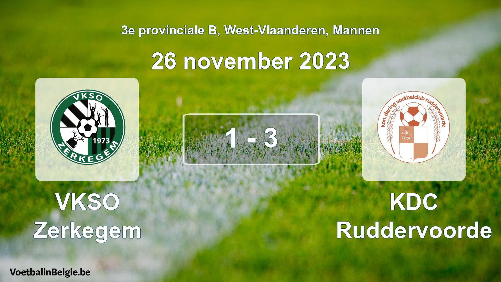 Gespeelde wedstrijd mannenvoetbal: VKSO Zerkegem - KDC Ruddervoorde 1 - 3 (26 november 2023)