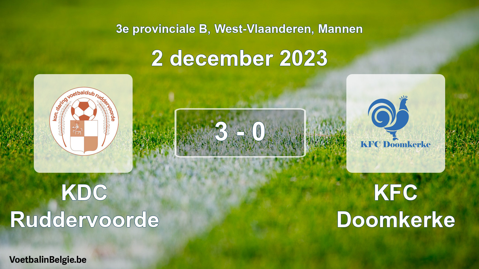 Gespeelde wedstrijd mannenvoetbal: KDC Ruddervoorde - KFC Doomkerke 3 - 0 (2 december 2023)