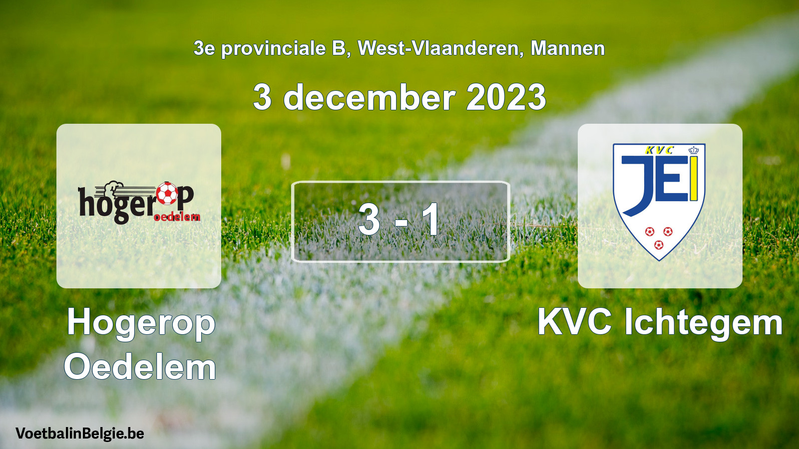 Gespeelde wedstrijd mannenvoetbal: Hogerop Oedelem - KVC Ichtegem 3 - 1 (3 december 2023)