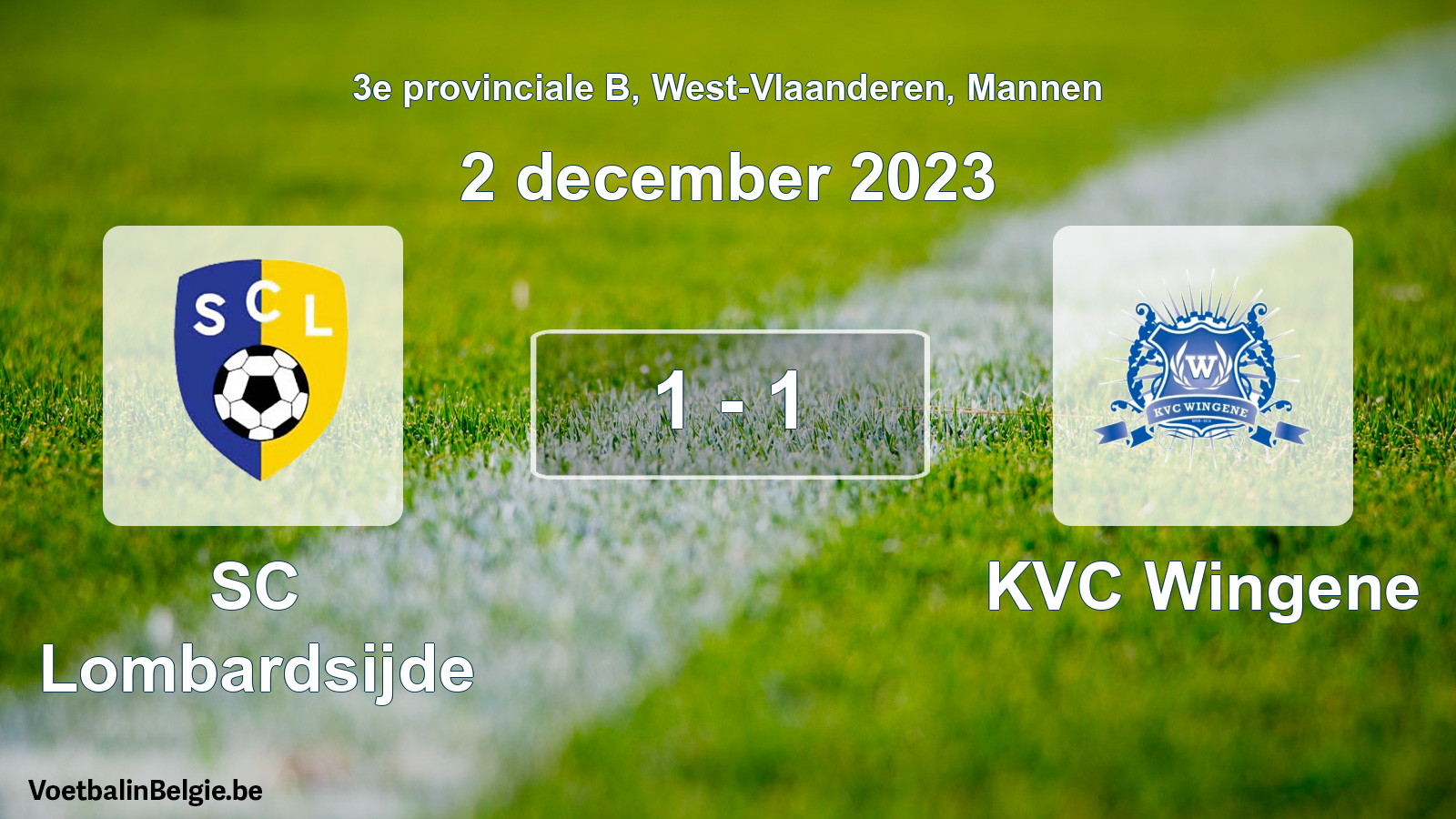 Gespeelde wedstrijd mannenvoetbal: SC Lombardsijde - KVC Wingene 1 - 1 (2 december 2023)