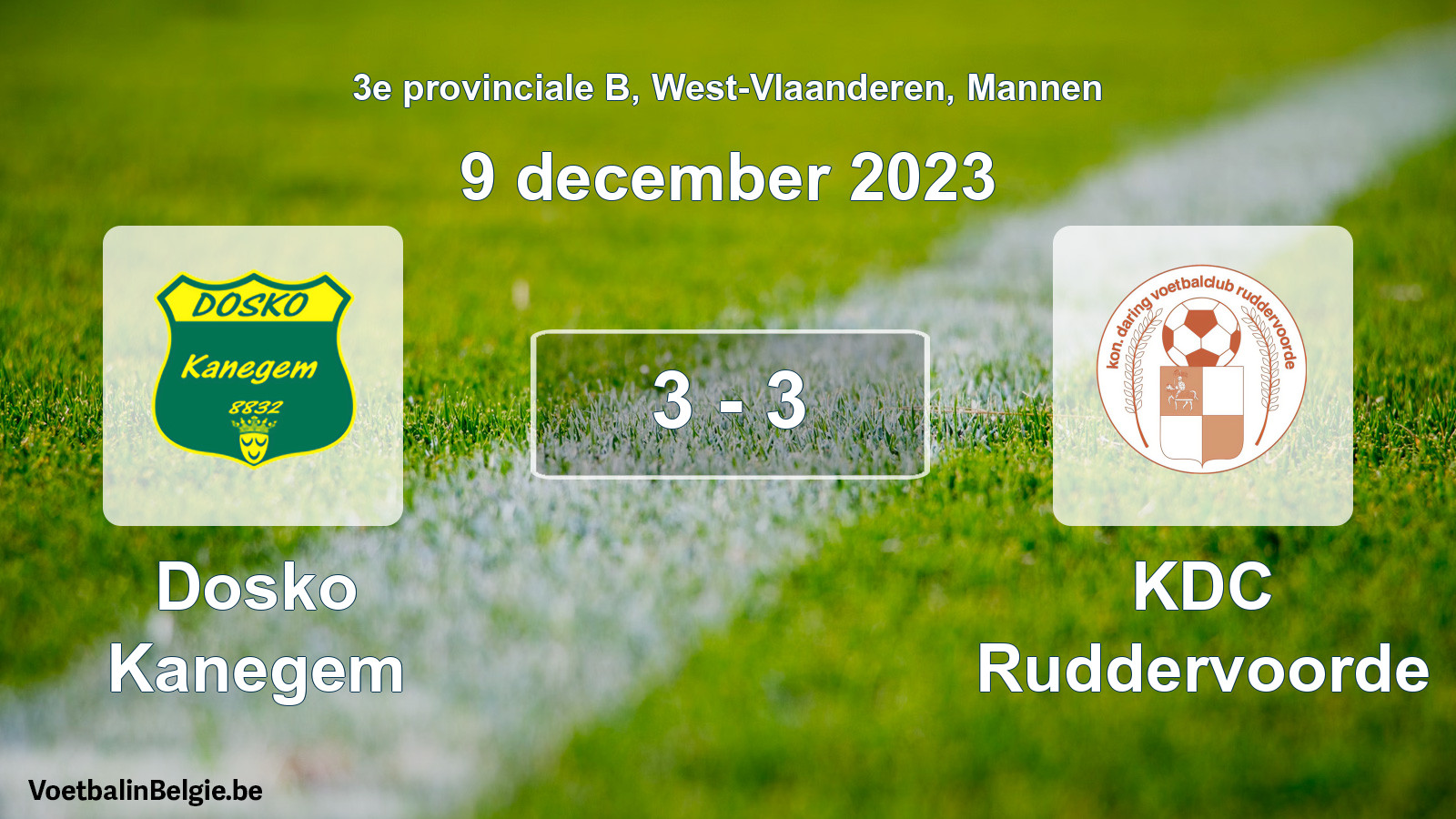 Gespeelde wedstrijd mannenvoetbal: Dosko Kanegem - KDC Ruddervoorde 3 - 3 (9 december 2023)