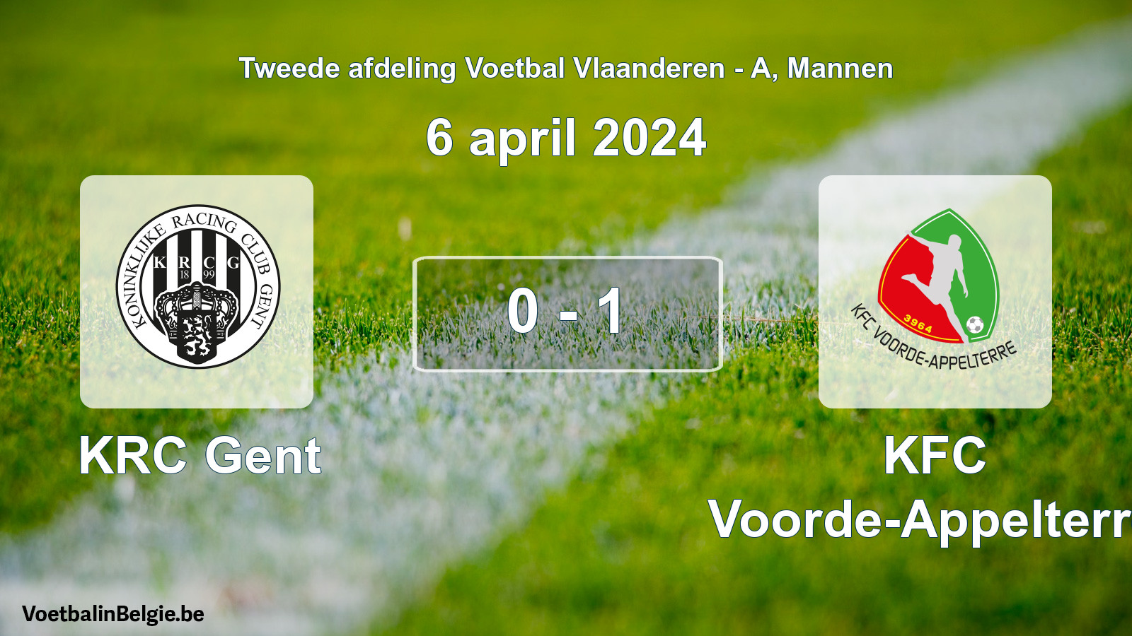 Gespeelde wedstrijd mannenvoetbal: KRC Gent - KFC Voorde-Appelterre 0 - 1 (6 april 2024)