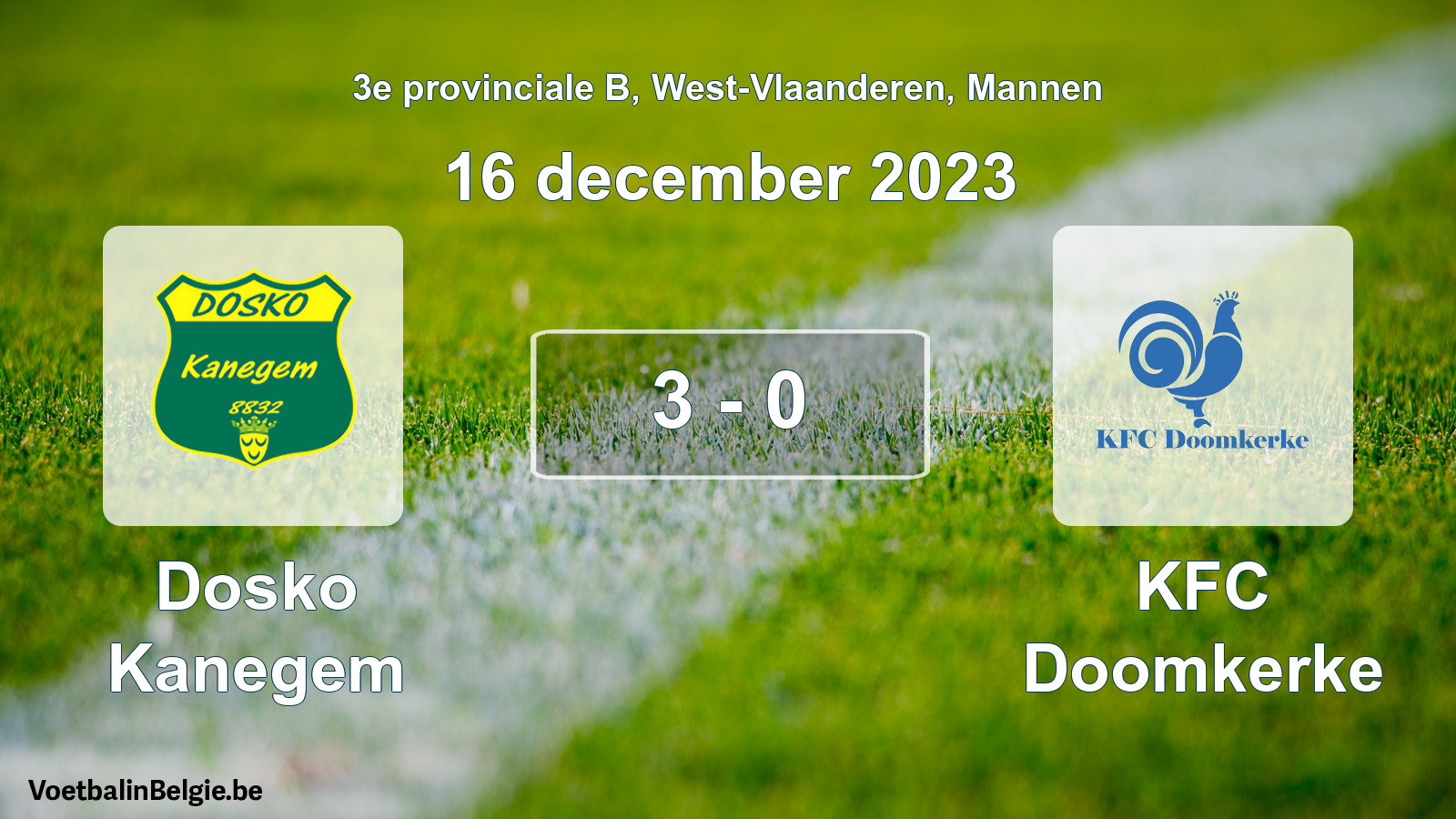 Gespeelde wedstrijd mannenvoetbal: Dosko Kanegem - KFC Doomkerke 3 - 0 (16 december 2023)