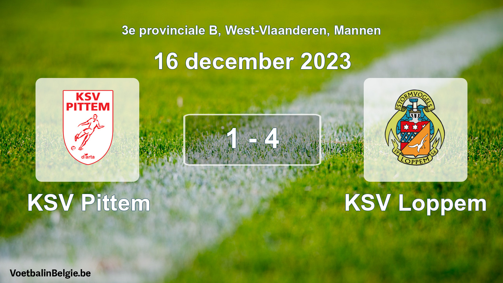 Gespeelde wedstrijd mannenvoetbal: KSV Pittem - KSV Loppem 1 - 4 (16 december 2023)