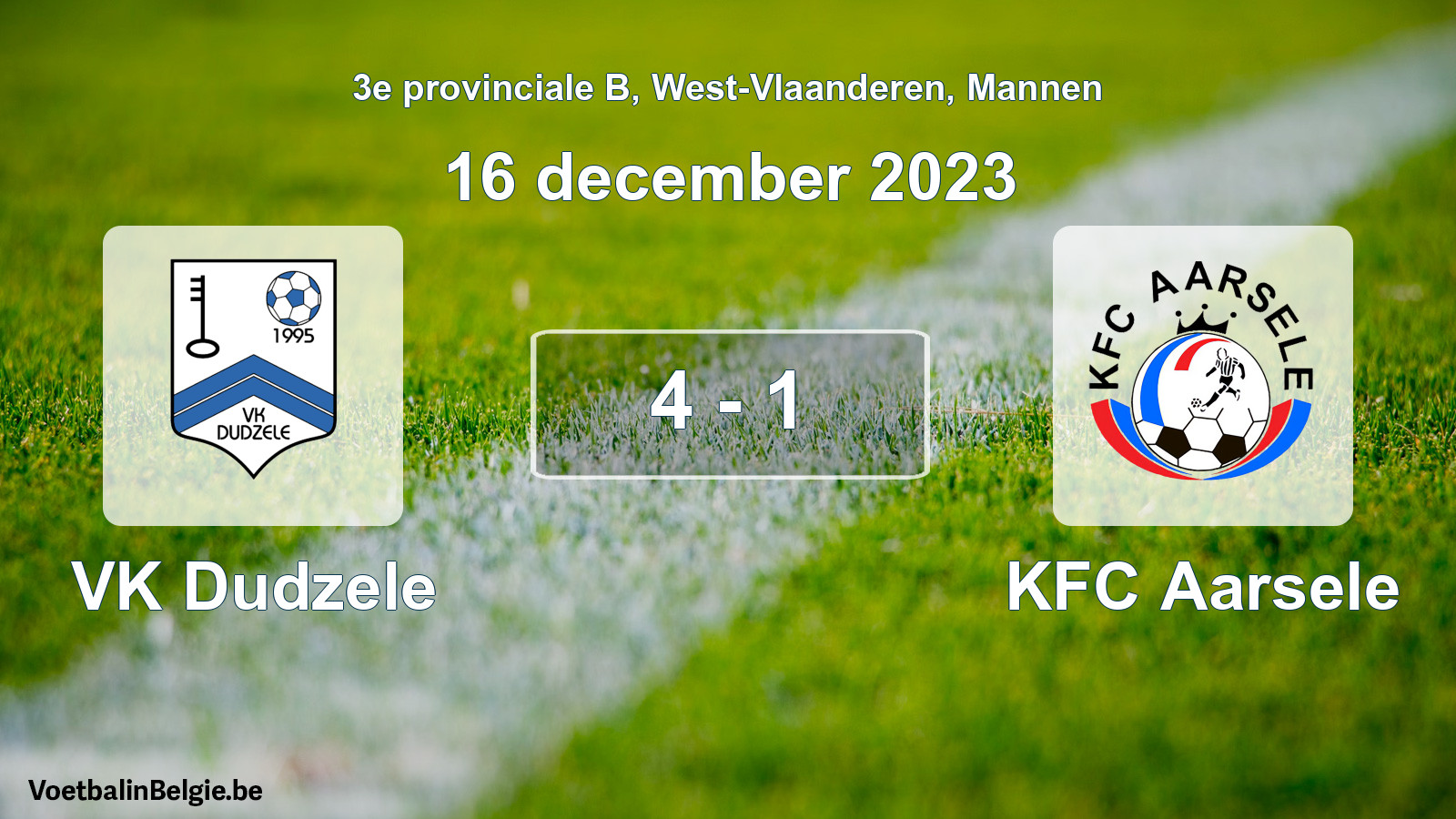 Gespeelde wedstrijd mannenvoetbal: VK Dudzele - KFC Aarsele 4 - 1 (16 december 2023)
