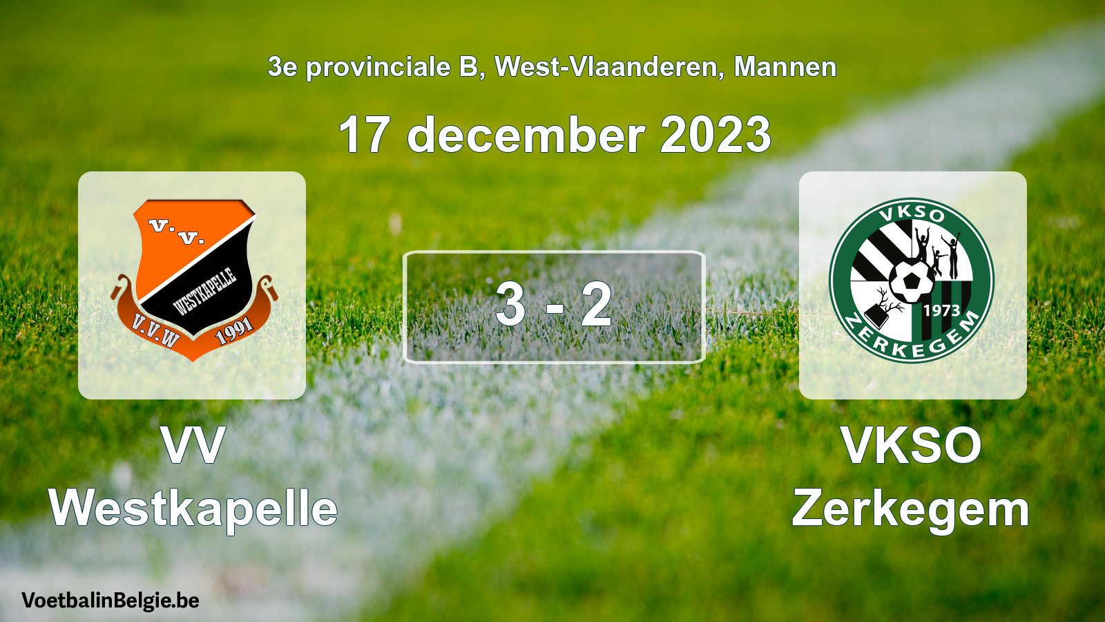 Gespeelde wedstrijd mannenvoetbal: VV Westkapelle - VKSO Zerkegem 3 - 2 (17 december 2023)