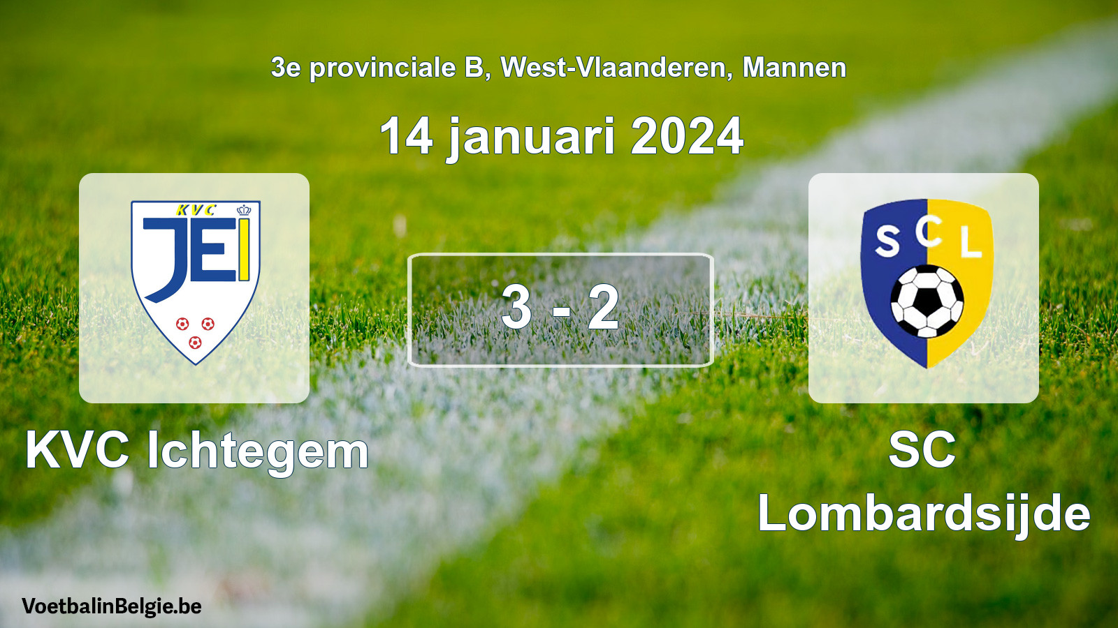 Gespeelde wedstrijd mannenvoetbal: KVC Ichtegem - SC Lombardsijde 3 - 2 (14 januari 2024)