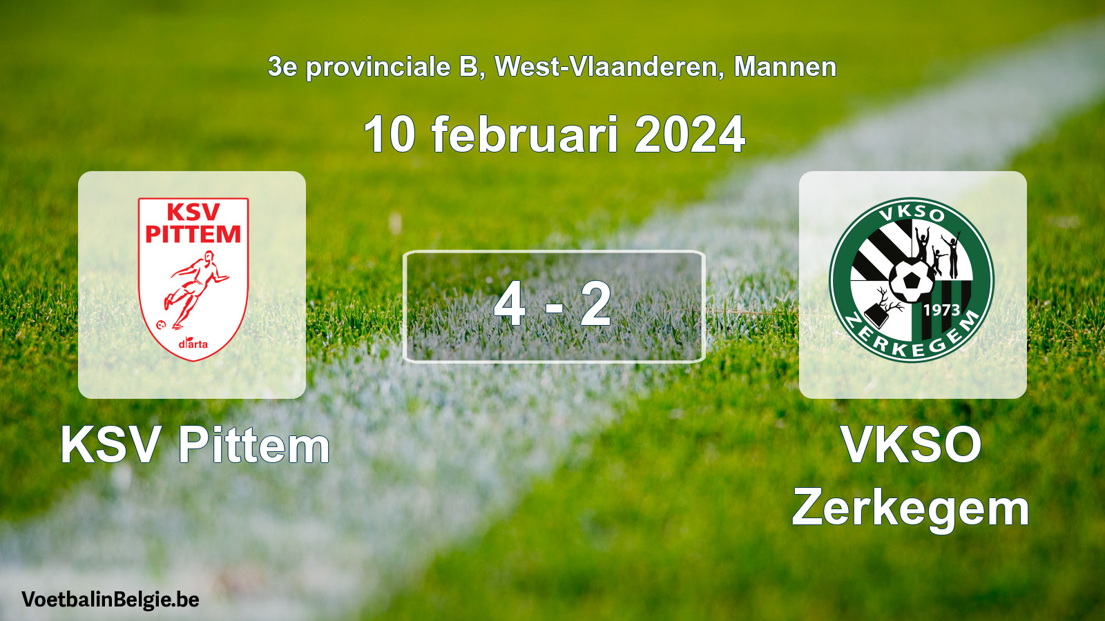 Gespeelde wedstrijd mannenvoetbal: KSV Pittem - VKSO Zerkegem 4 - 2 (10 februari 2024)