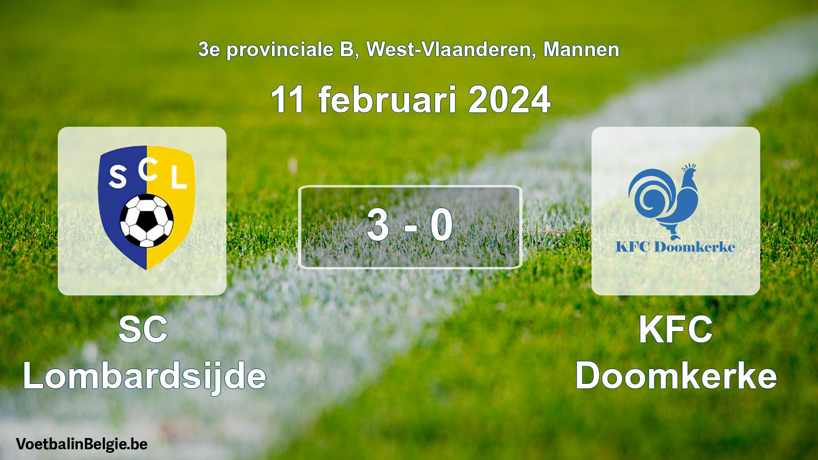 Gespeelde wedstrijd mannenvoetbal: SC Lombardsijde - KFC Doomkerke 3 - 0 (11 februari 2024)