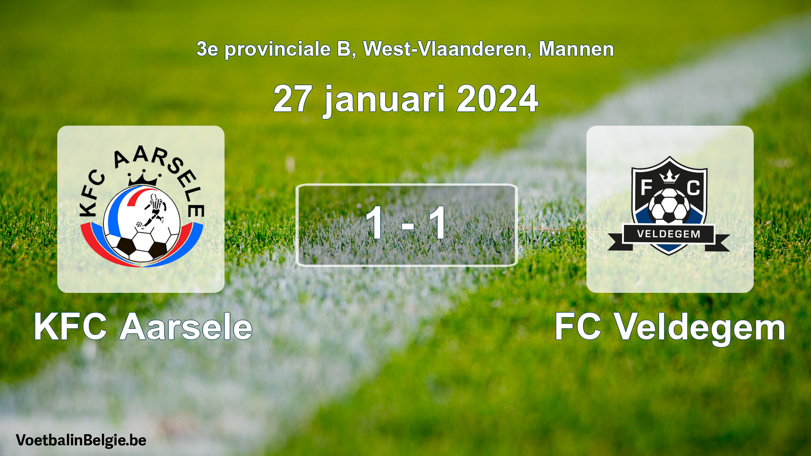 Gespeelde wedstrijd mannenvoetbal: KFC Aarsele - FC Veldegem 1 - 1 (27 januari 2024)