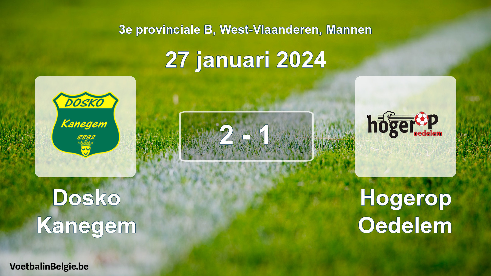 Gespeelde wedstrijd mannenvoetbal: Dosko Kanegem - Hogerop Oedelem 2 - 1 (27 januari 2024)