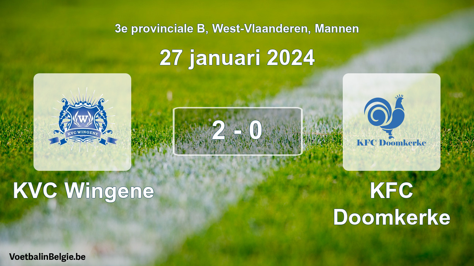 Gespeelde wedstrijd mannenvoetbal: KVC Wingene - KFC Doomkerke 2 - 0 (27 januari 2024)