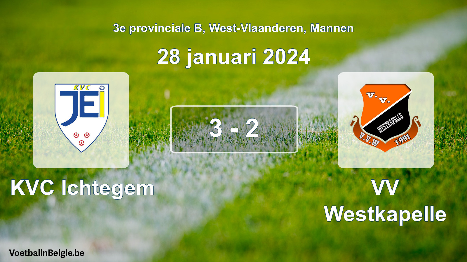 Gespeelde wedstrijd mannenvoetbal: KVC Ichtegem - VV Westkapelle 3 - 2 (28 januari 2024)