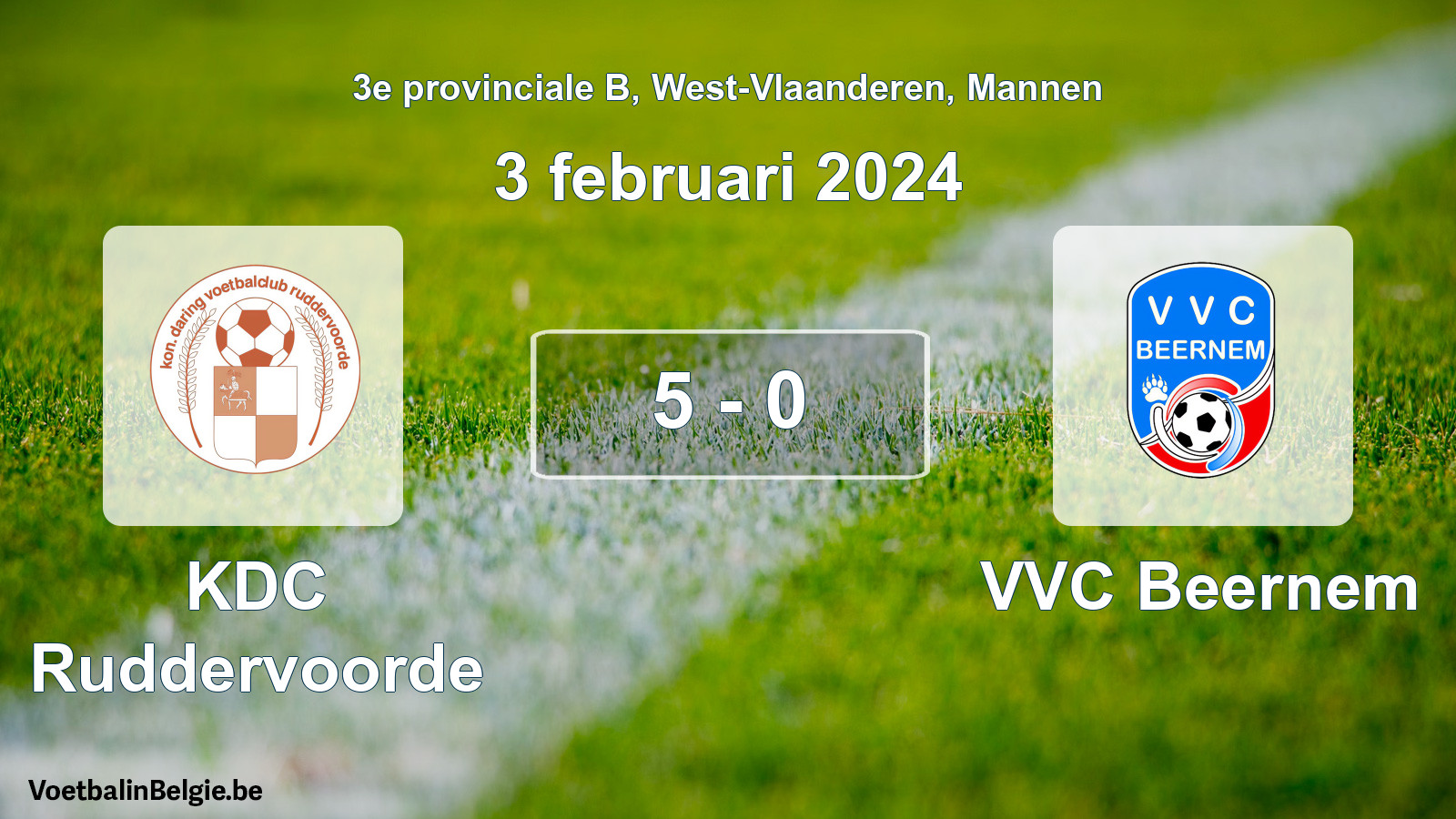 Gespeelde wedstrijd mannenvoetbal: KDC Ruddervoorde - VVC Beernem 5 - 0 (3 februari 2024)