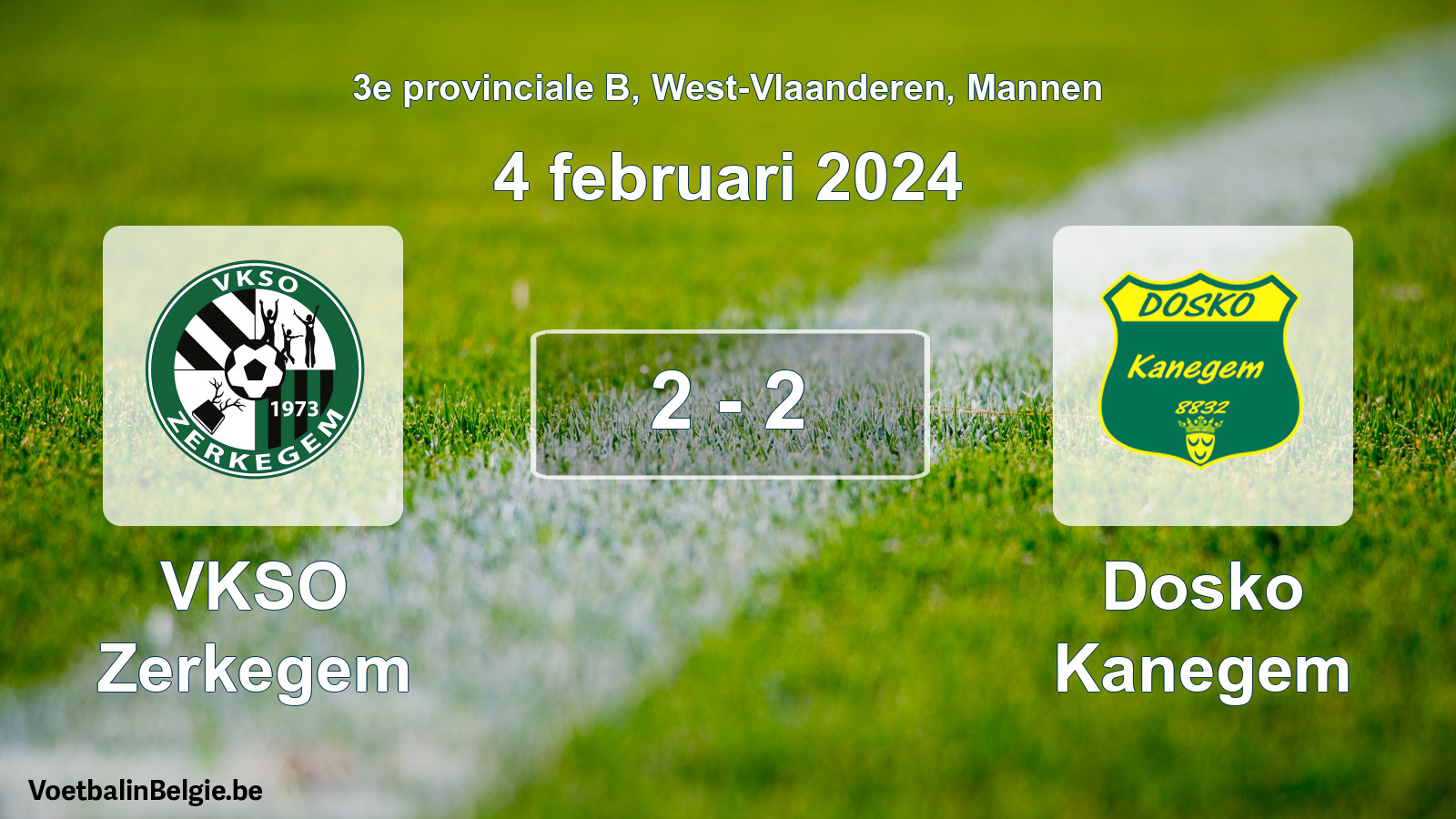 Gespeelde wedstrijd mannenvoetbal: VKSO Zerkegem - Dosko Kanegem 2 - 2 (4 februari 2024)