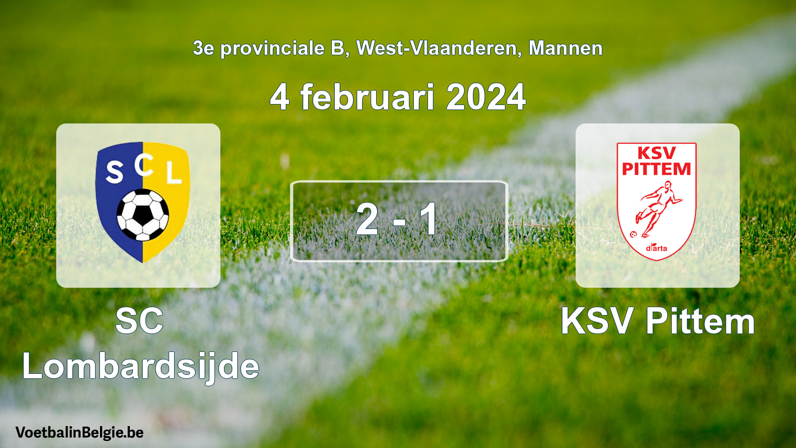 Gespeelde wedstrijd mannenvoetbal: SC Lombardsijde - KSV Pittem 2 - 1 (4 februari 2024)
