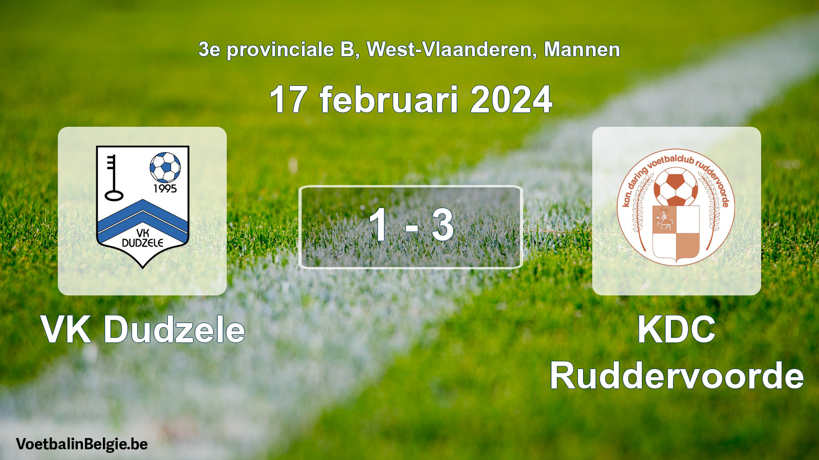 Gespeelde wedstrijd mannenvoetbal: VK Dudzele - KDC Ruddervoorde 1 - 3 (17 februari 2024)