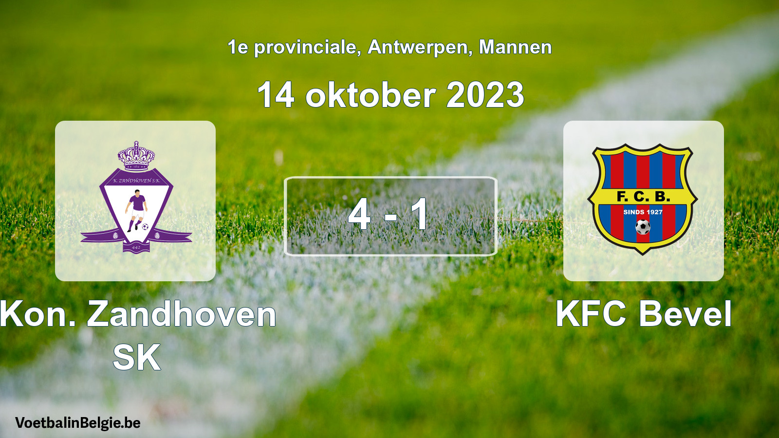 Gespeelde wedstrijd mannenvoetbal: Kon. Zandhoven SK - KFC Bevel 4 - 1 (14 oktober 2023)