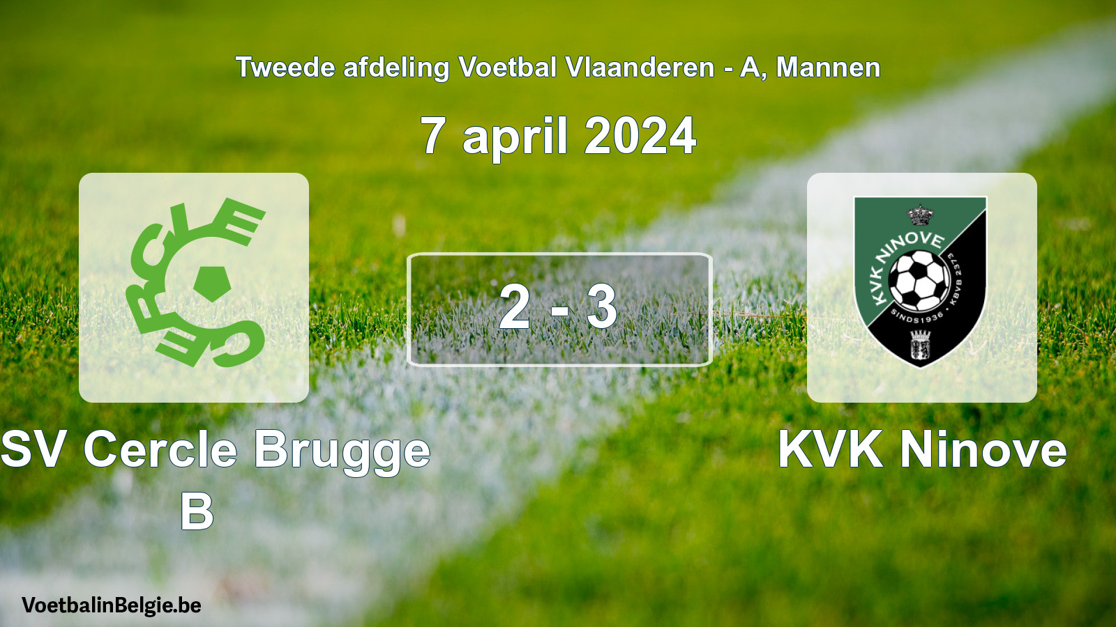 Gespeelde wedstrijd mannenvoetbal: KSV Cercle Brugge B - KVK Ninove 2 - 3 (7 april 2024)