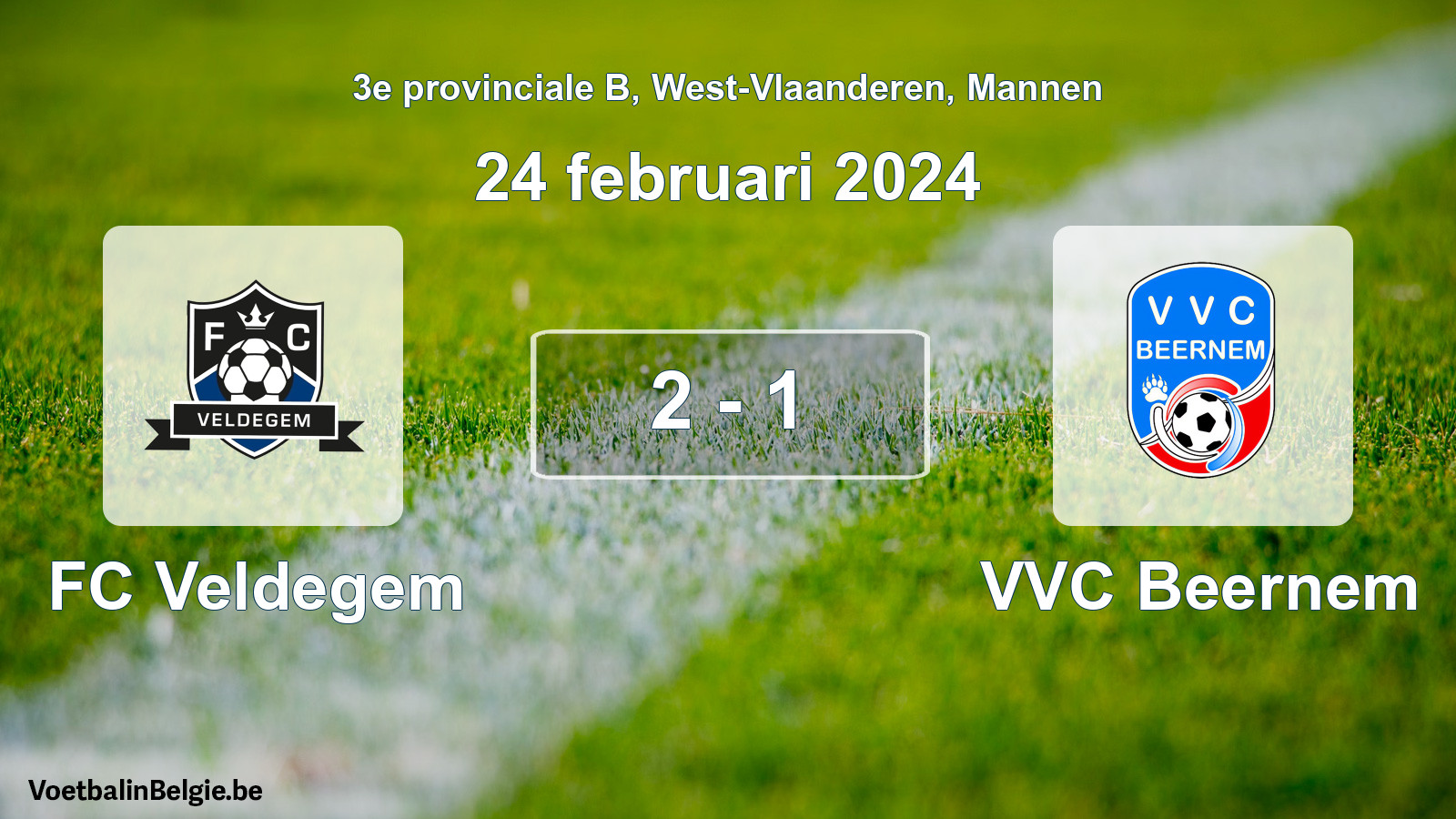 Gespeelde wedstrijd mannenvoetbal: FC Veldegem - VVC Beernem 2 - 1 (24 februari 2024)