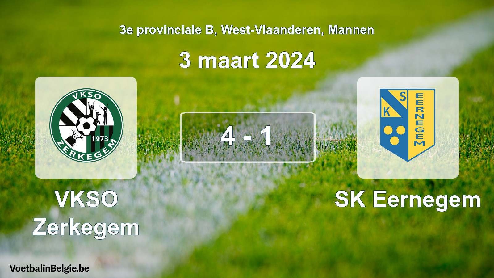 Gespeelde wedstrijd mannenvoetbal: VKSO Zerkegem - SK Eernegem 4 - 1 (3 maart 2024)