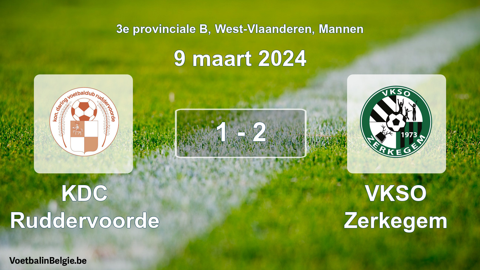 Gespeelde wedstrijd mannenvoetbal: KDC Ruddervoorde - VKSO Zerkegem 1 - 2 (9 maart 2024)