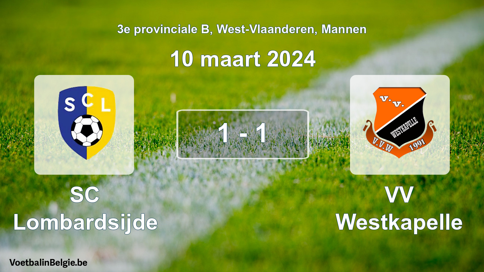 Gespeelde wedstrijd mannenvoetbal: SC Lombardsijde - VV Westkapelle 1 - 1 (10 maart 2024)