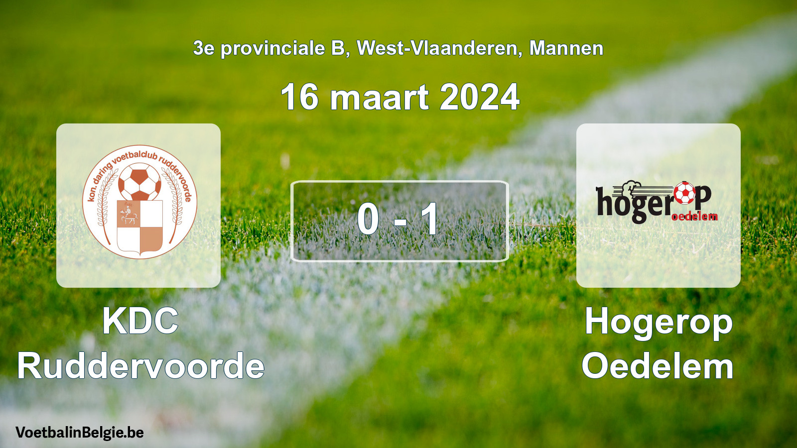 Gespeelde wedstrijd mannenvoetbal: KDC Ruddervoorde - Hogerop Oedelem 0 - 1 (16 maart 2024)