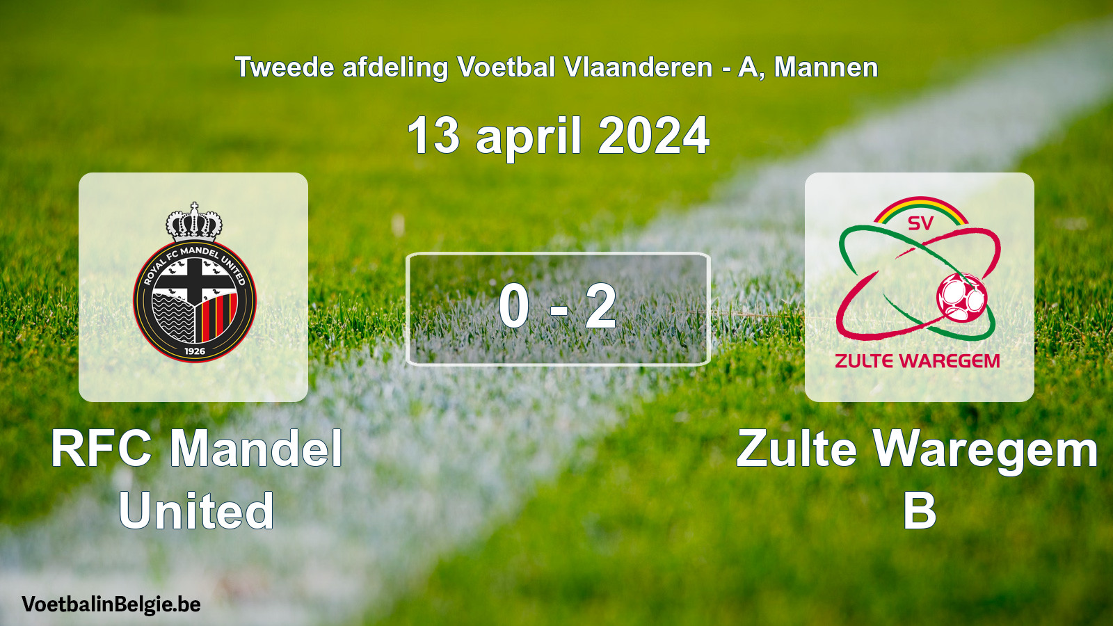 Gespeelde wedstrijd mannenvoetbal: RFC Mandel United - Zulte Waregem B 0 - 2 (13 april 2024)