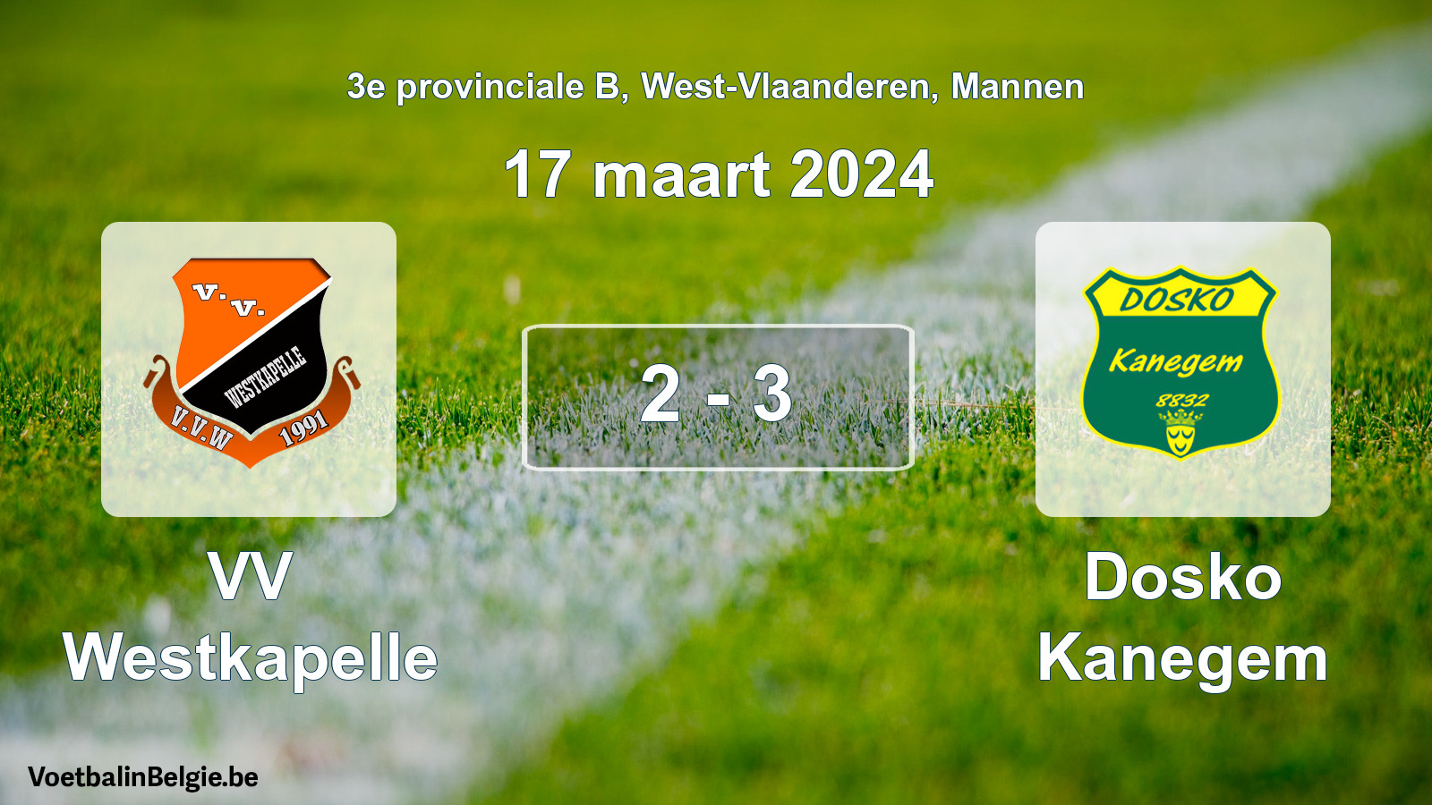 Gespeelde wedstrijd mannenvoetbal: VV Westkapelle - Dosko Kanegem 2 - 3 (17 maart 2024)