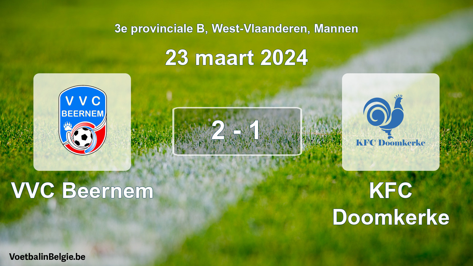 Gespeelde wedstrijd mannenvoetbal: VVC Beernem - KFC Doomkerke 2 - 1 (23 maart 2024)