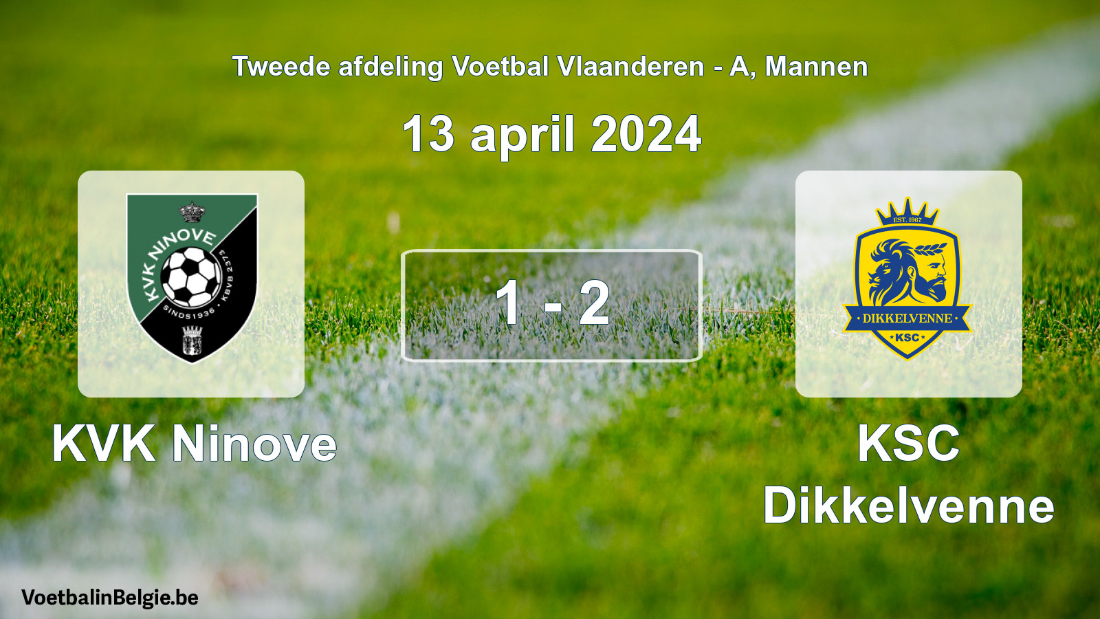 Gespeelde wedstrijd mannenvoetbal: KVK Ninove - KSC Dikkelvenne 1 - 2 (13 april 2024)