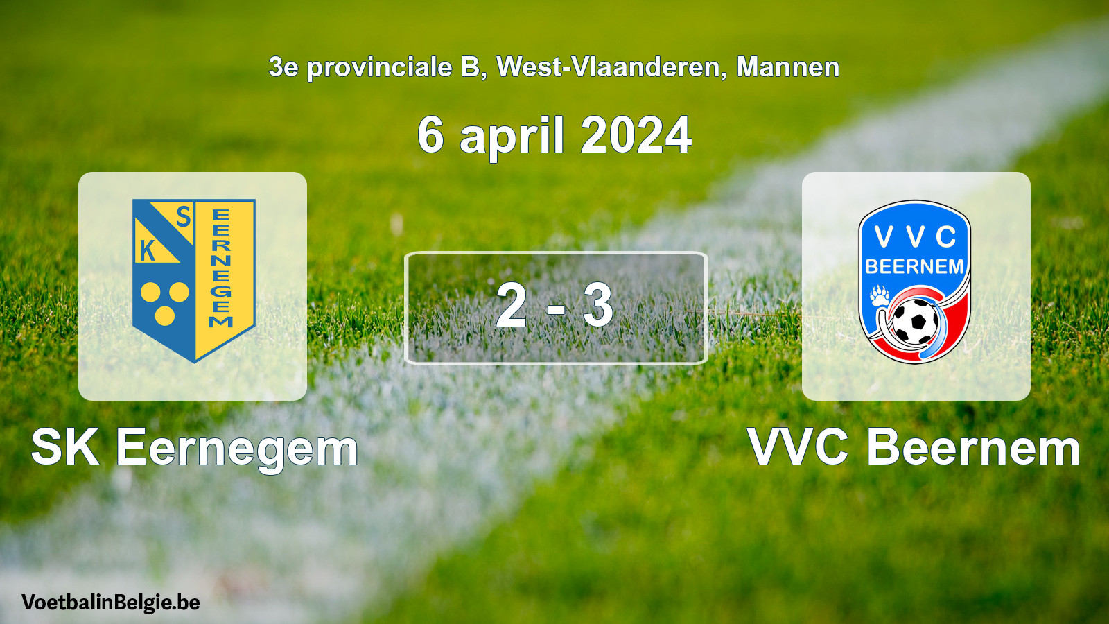 Gespeelde wedstrijd mannenvoetbal: SK Eernegem - VVC Beernem 2 - 3 (6 april 2024)