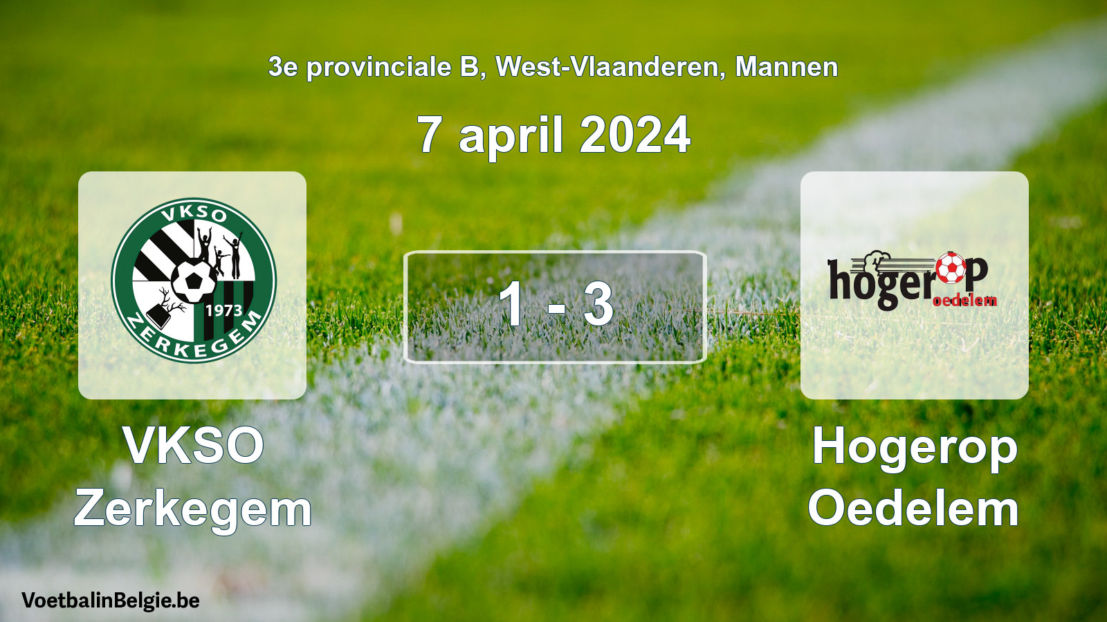 Gespeelde wedstrijd mannenvoetbal: VKSO Zerkegem - Hogerop Oedelem 1 - 3 (7 april 2024)