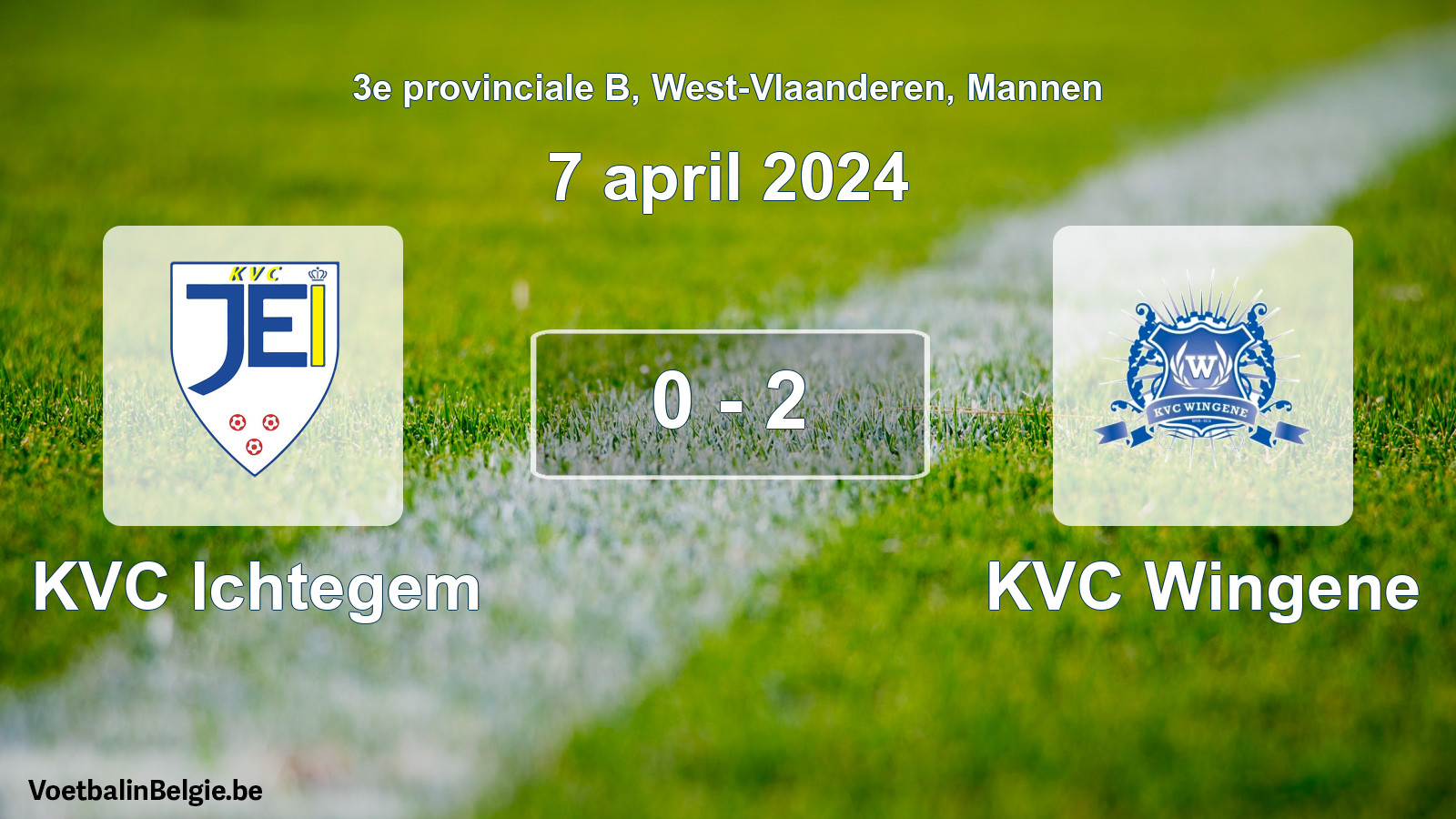Gespeelde wedstrijd mannenvoetbal: KVC Ichtegem - KVC Wingene 0 - 2 (7 april 2024)