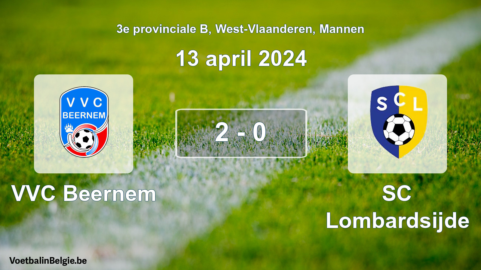 Gespeelde wedstrijd mannenvoetbal: VVC Beernem - SC Lombardsijde 2 - 0 (13 april 2024)