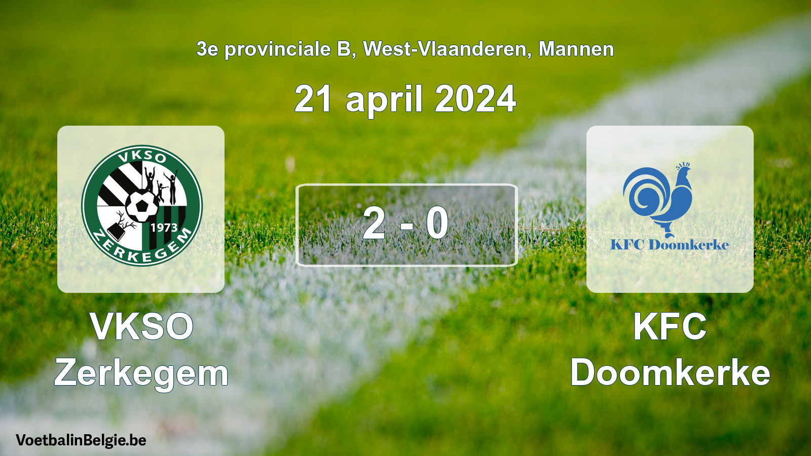 Gespeelde wedstrijd mannenvoetbal: VKSO Zerkegem - KFC Doomkerke 2 - 0 (21 april 2024)