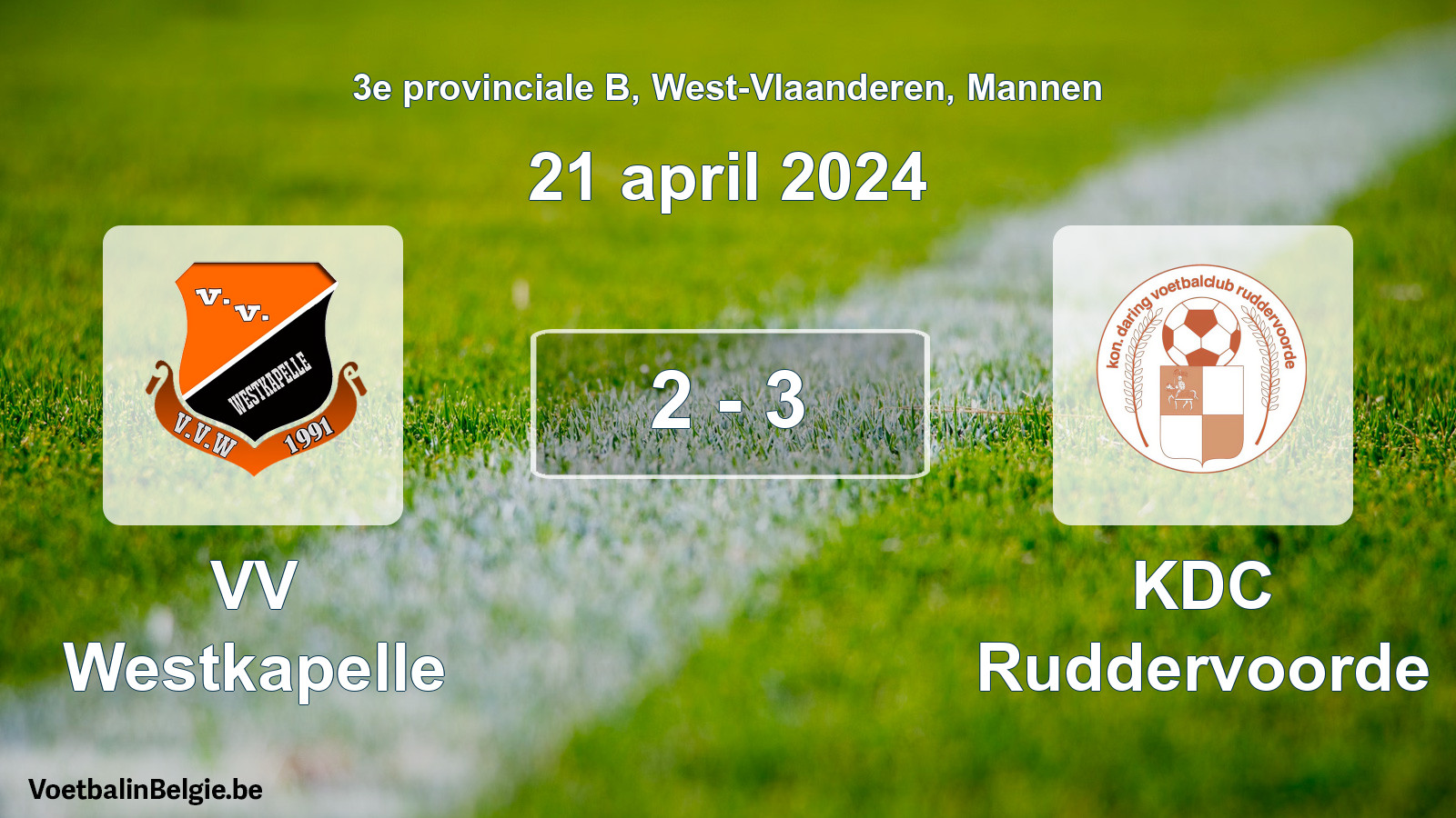 Gespeelde wedstrijd mannenvoetbal: VV Westkapelle - KDC Ruddervoorde 2 - 3 (21 april 2024)
