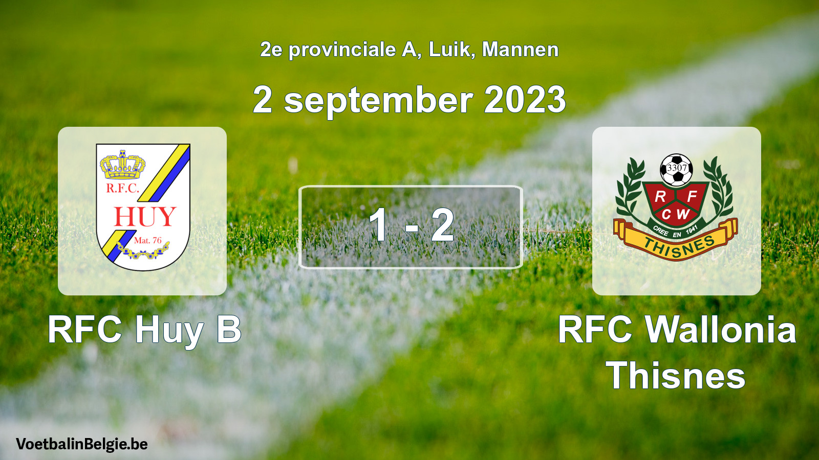 Gespeelde wedstrijd mannenvoetbal: RFC Huy B - RFC Wallonia Thisnes 1 - 2 (2 september 2023)