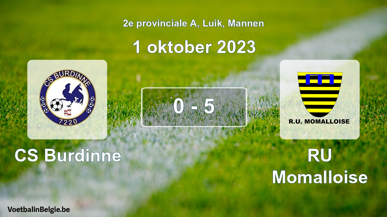 Gespeelde wedstrijd mannenvoetbal: CS Burdinne - RU Momalloise 0 - 5 (1 oktober 2023)