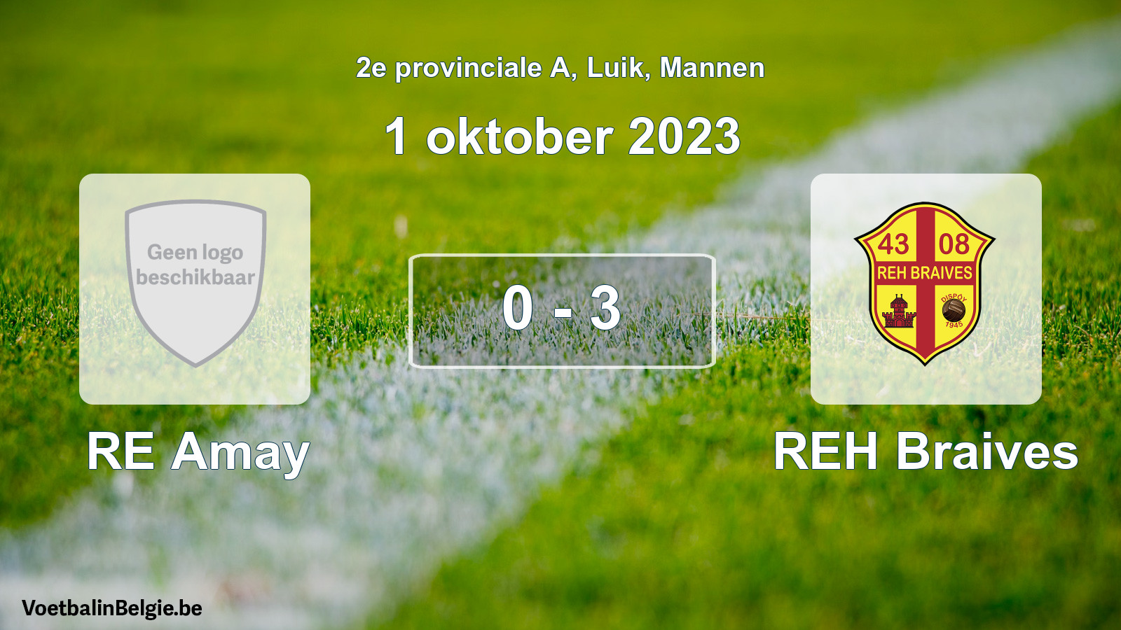 Gespeelde wedstrijd mannenvoetbal: RE Amay - REH Braives 0 - 3 (1 oktober 2023)
