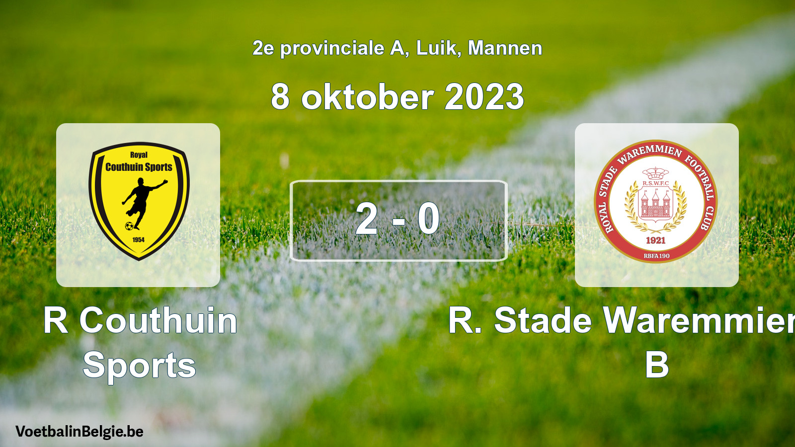 Gespeelde wedstrijd mannenvoetbal: R Couthuin Sports - R. Stade Waremmien FC B 2 - 0 (8 oktober 2023)