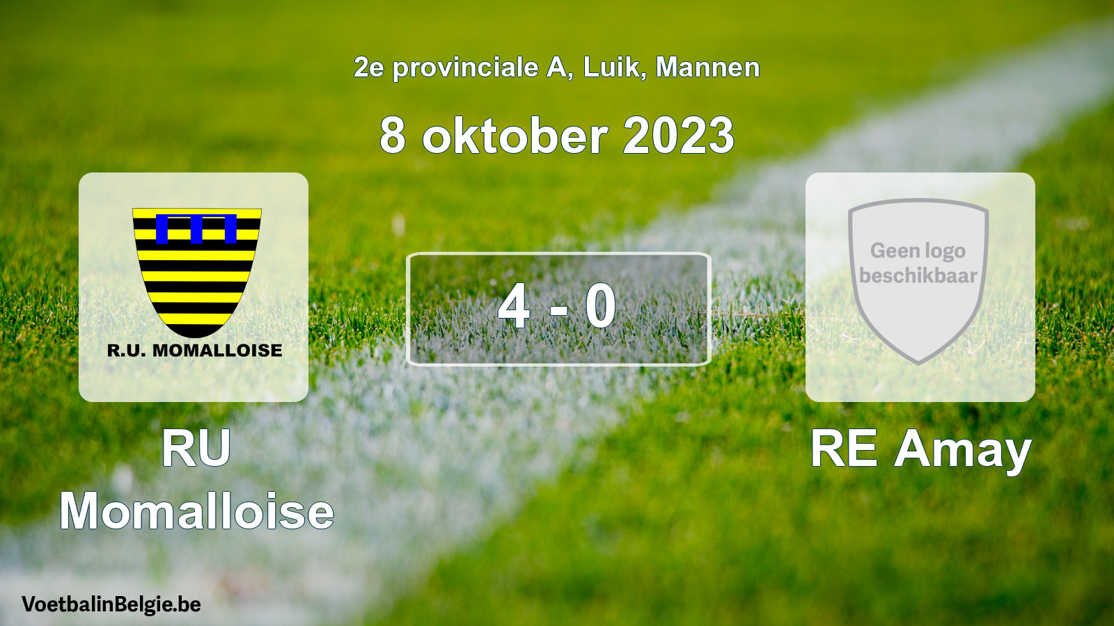 Gespeelde wedstrijd mannenvoetbal: RU Momalloise - RE Amay 4 - 0 (8 oktober 2023)