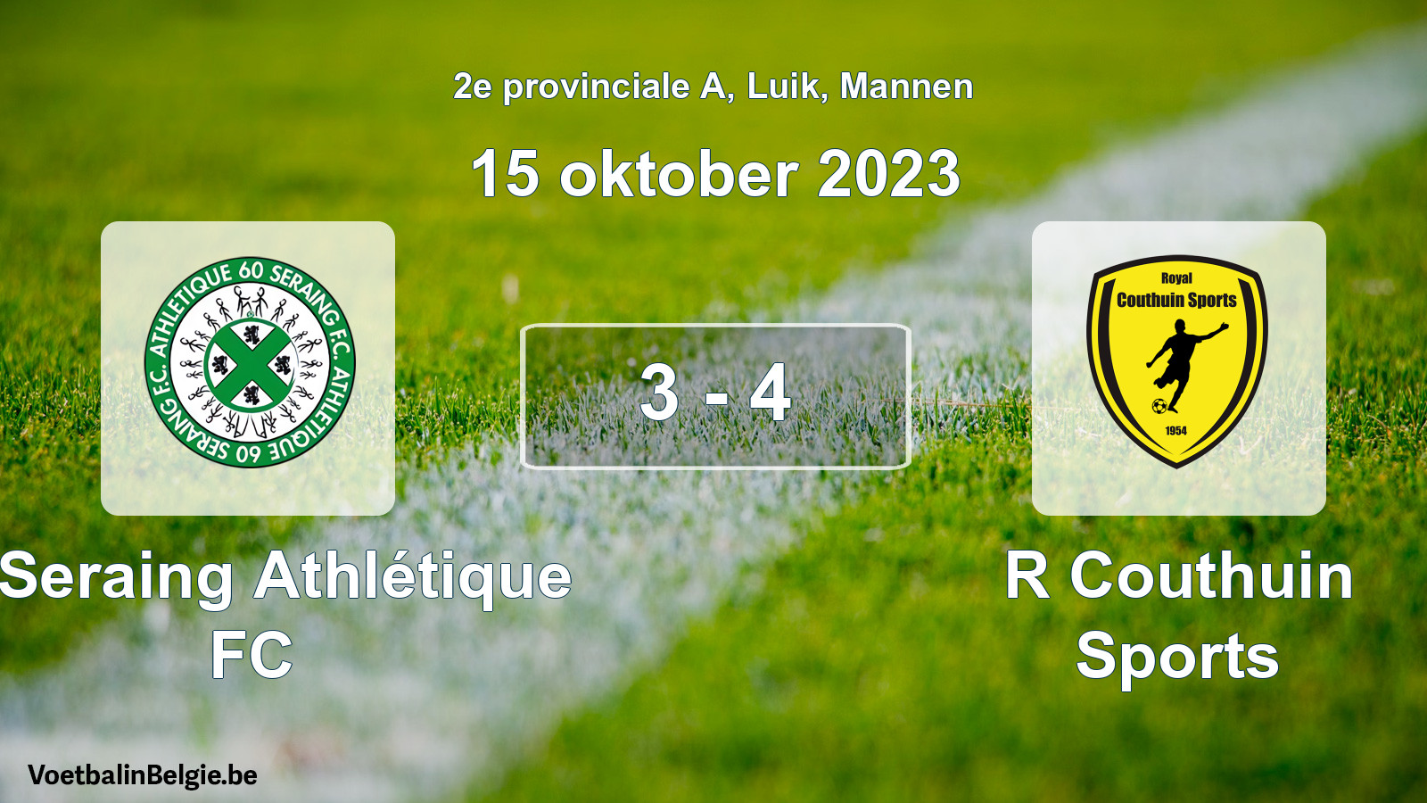 Gespeelde wedstrijd mannenvoetbal: R Seraing Athlétique FC - R Couthuin Sports 3 - 4 (15 oktober 2023)