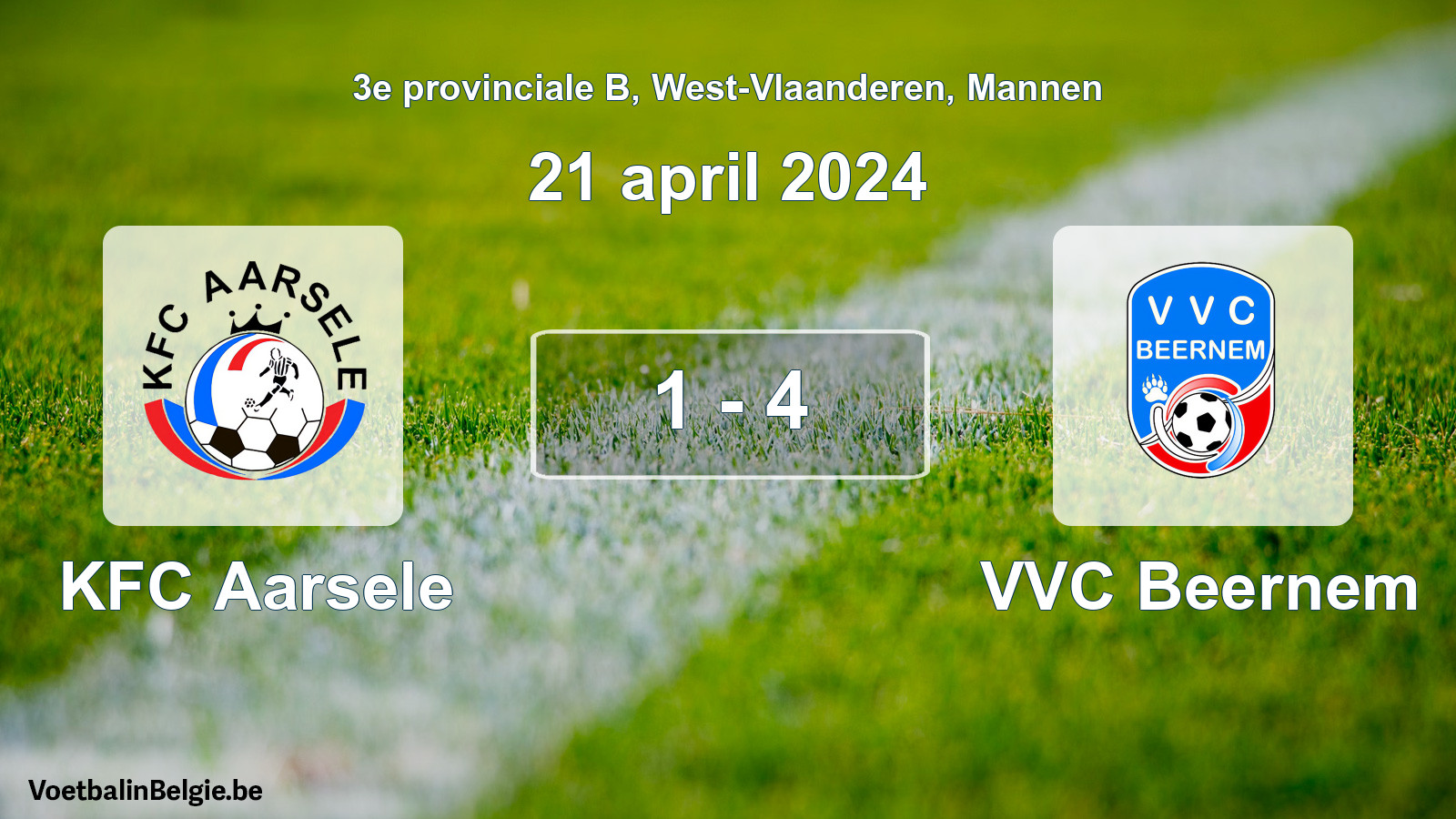 Gespeelde wedstrijd mannenvoetbal: KFC Aarsele - VVC Beernem 1 - 4 (21 april 2024)