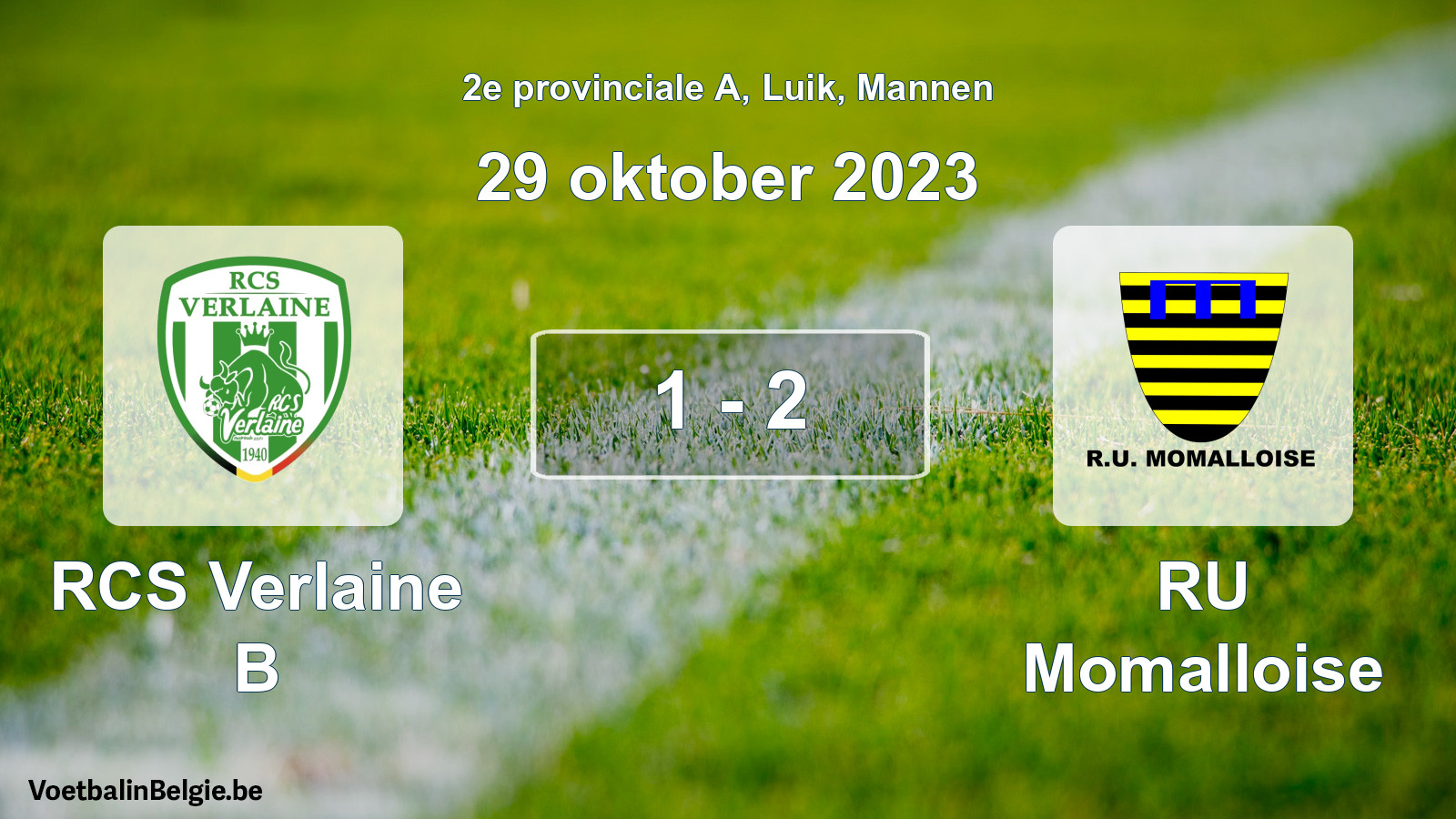 Gespeelde wedstrijd mannenvoetbal: RCS Verlaine B - RU Momalloise 1 - 2 (29 oktober 2023)