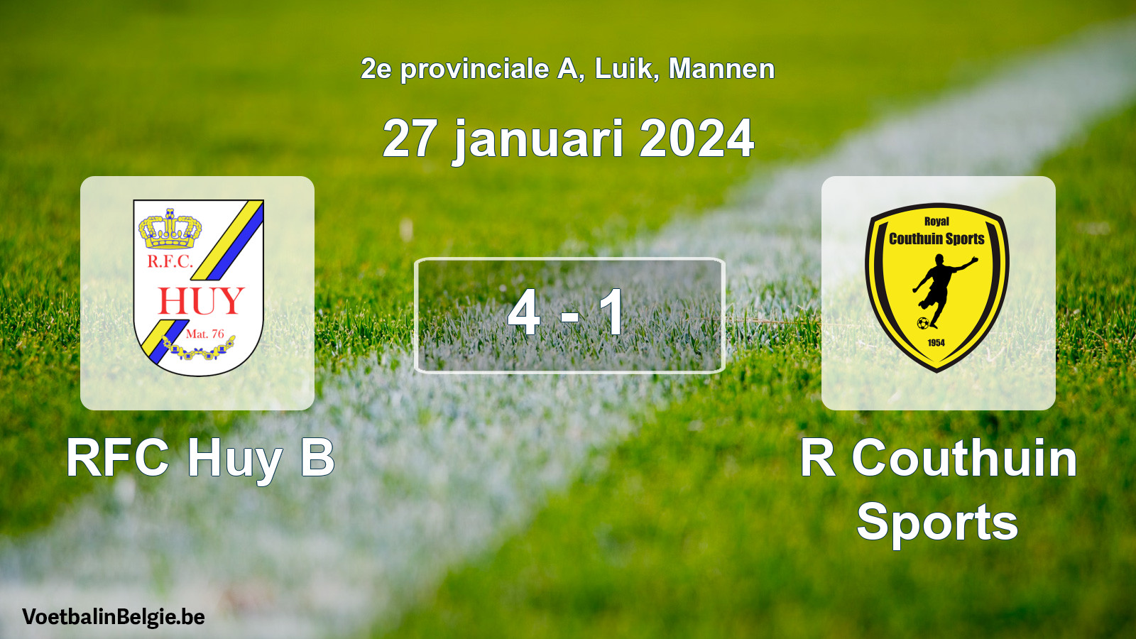 Gespeelde wedstrijd mannenvoetbal: RFC Huy B - R Couthuin Sports 4 - 1 (27 januari 2024)