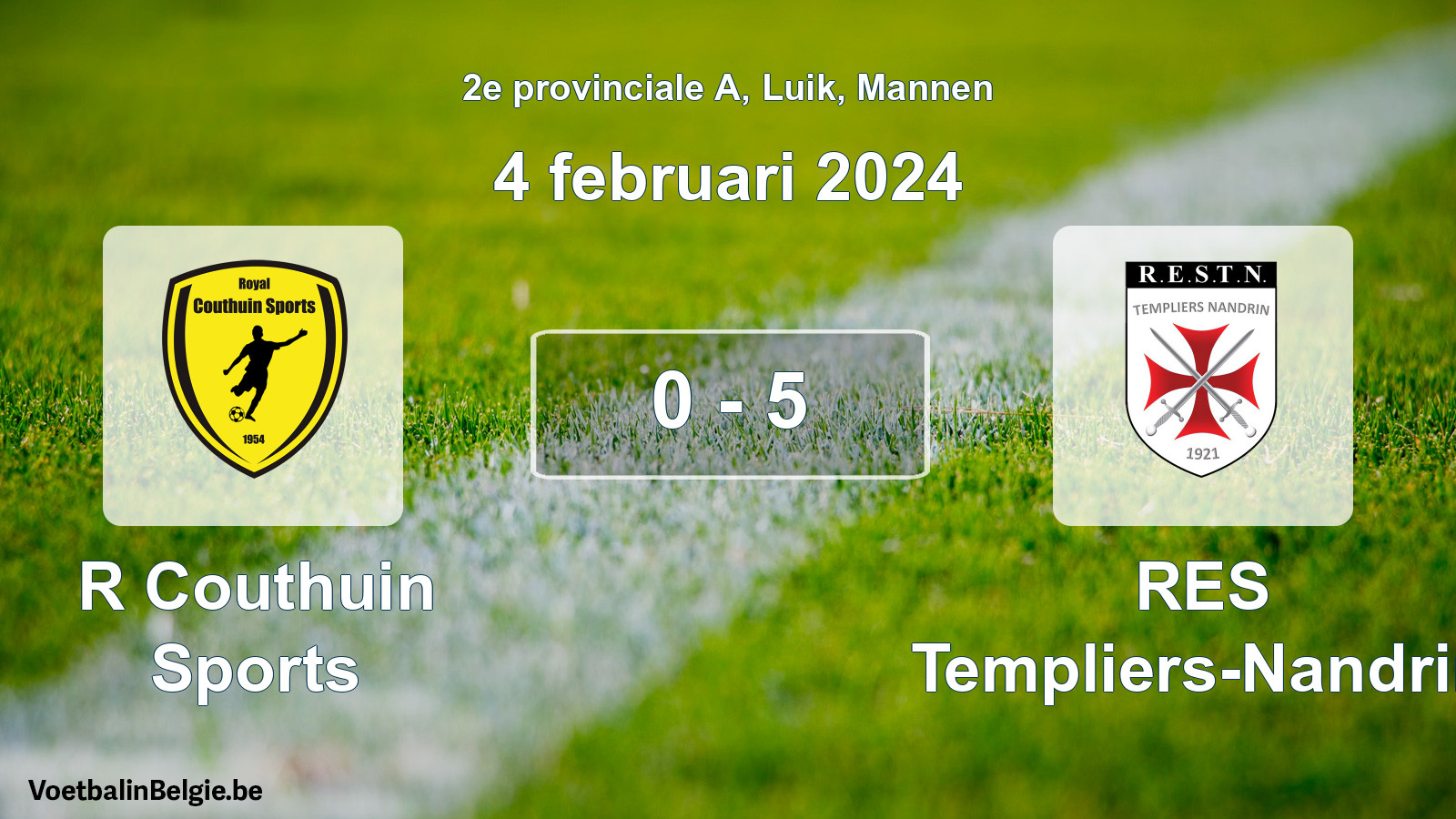 Gespeelde wedstrijd mannenvoetbal: R Couthuin Sports - RES Templiers-Nandrin 0 - 5 (4 februari 2024)