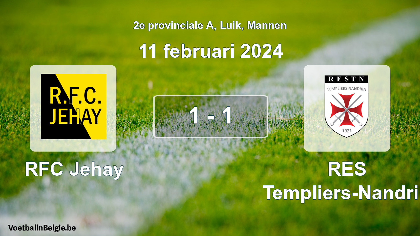 Gespeelde wedstrijd mannenvoetbal: RFC Jehay - RES Templiers-Nandrin 1 - 1 (11 februari 2024)